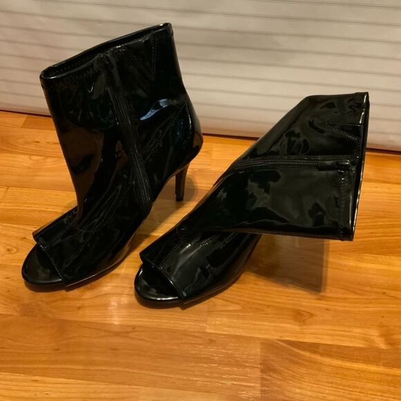 Torrid Black Patent Peep-Toe Heeled Boots - Picture 1 of 8